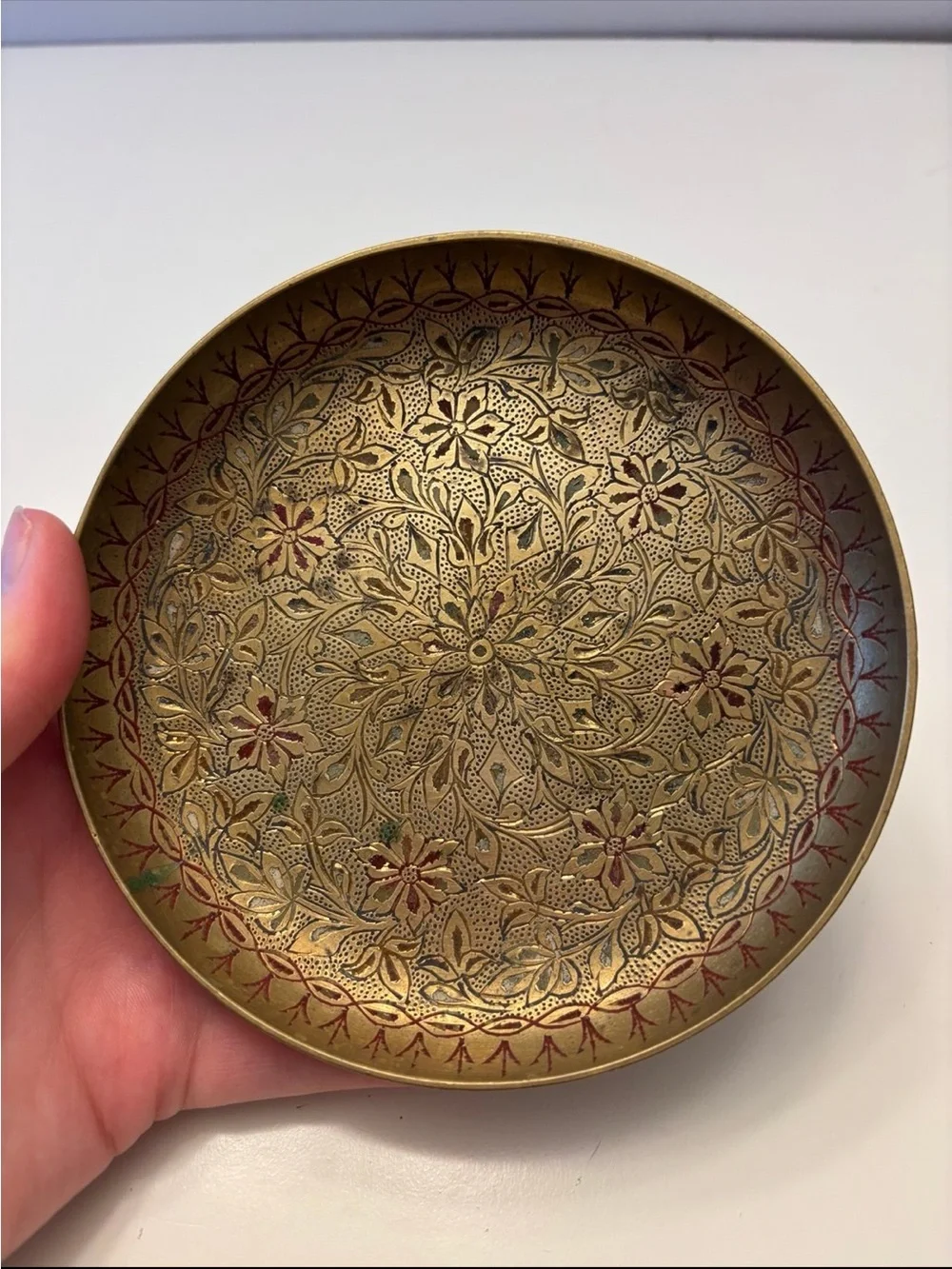 Brass Decorative Bowl with Floral Etching - Gol